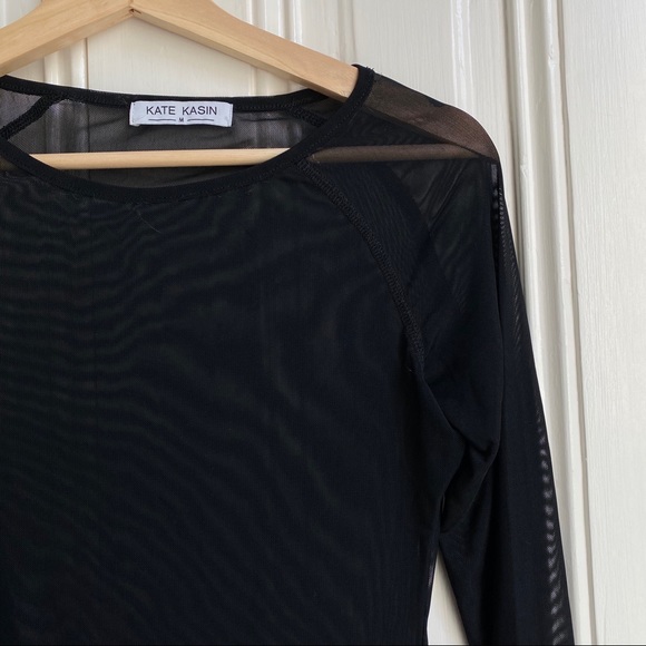 Kate Kasin Black Mesh Long Sleeve Top - Picture 2 of 5